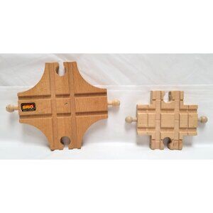 Vintage Lot of 2 Brio Wood 4-Way Train Track Cross & Intersection Pieces